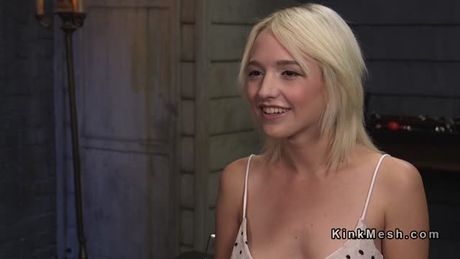 Skinny blonde trained in hardest positions