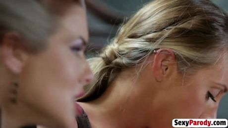 Cinderella lesbian parody with three stunning pornstars