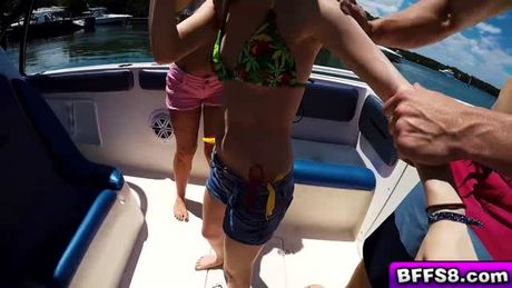 Wild bikini babes got fucked on a boat