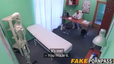 Hot brunette with small tits riding a fat dick of a doctor