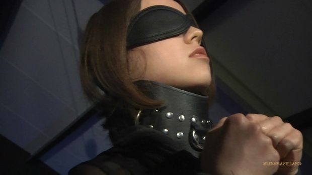 Petite slave blindfolded submissive in bdsm