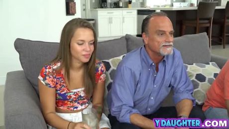 Step dad sleeping while daughter bangs his friend