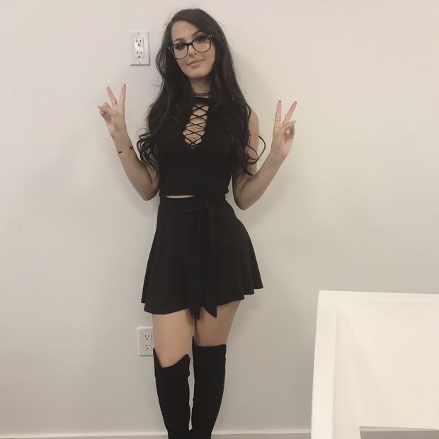 Cosplay model Sssniperwolf looking sexy in a skirt