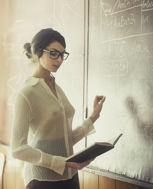 Teacher with a see-through top