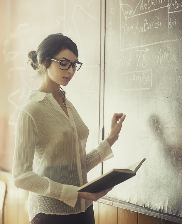 Teacher with a see-through top