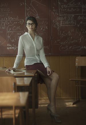 Teacher with a see-through top