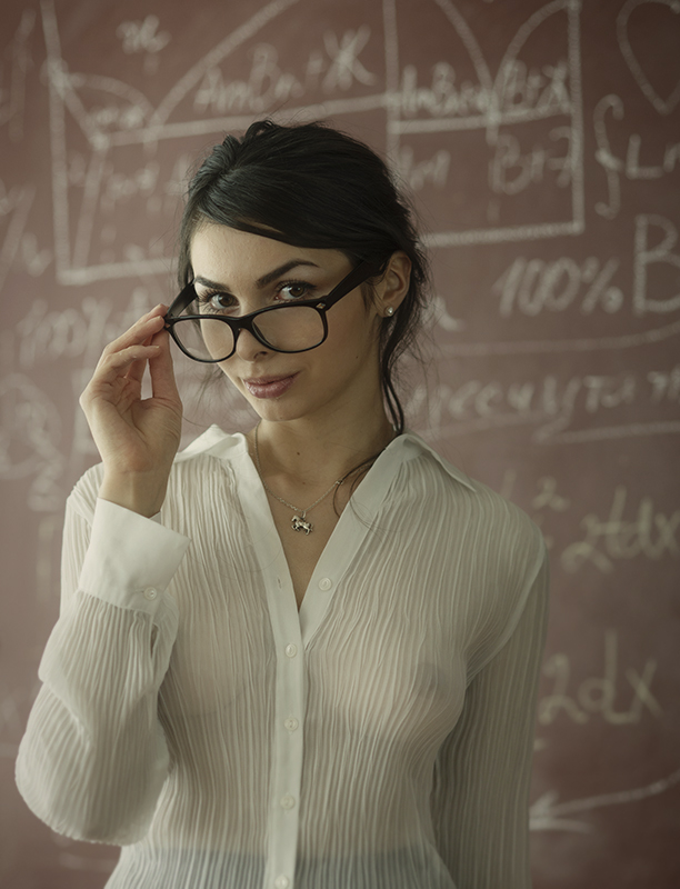 Teacher with a see-through top