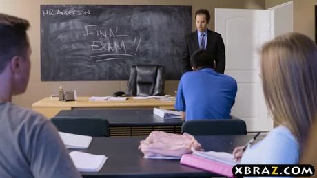 Bright big tits student Lena Paul oral and fucking in class