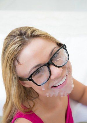 Cute blonde with lots of cum in her face