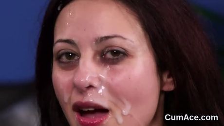 Sexy idol gets jizz load on her face swallowing all the jizz