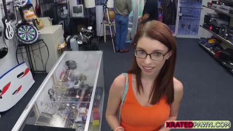Skinny Cutie gets her brown pussy banged hardcore in the office of the pawnshop with the owners huge dick.