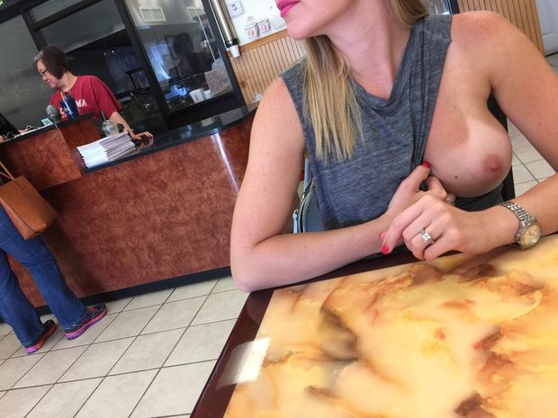 Sexy wife flashing in public