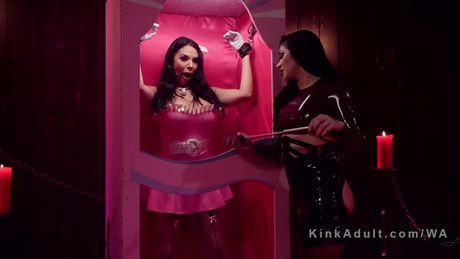 Bound in latex anal strap on banged