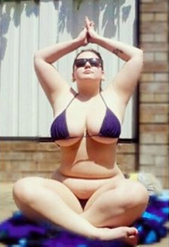 London Andrews doing Yoga in a little Bikini