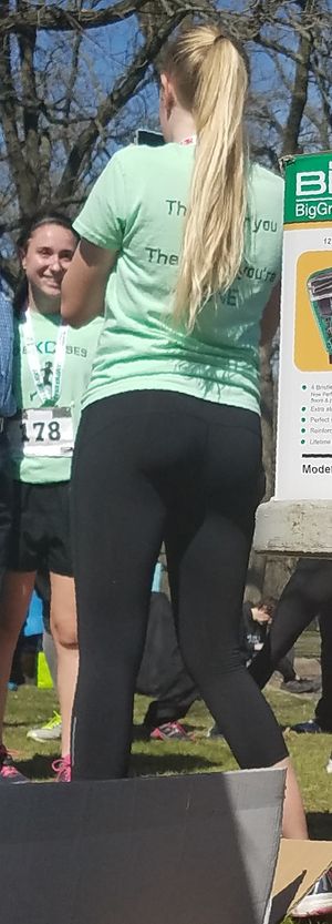 Sweaty tight butt after her 5k run