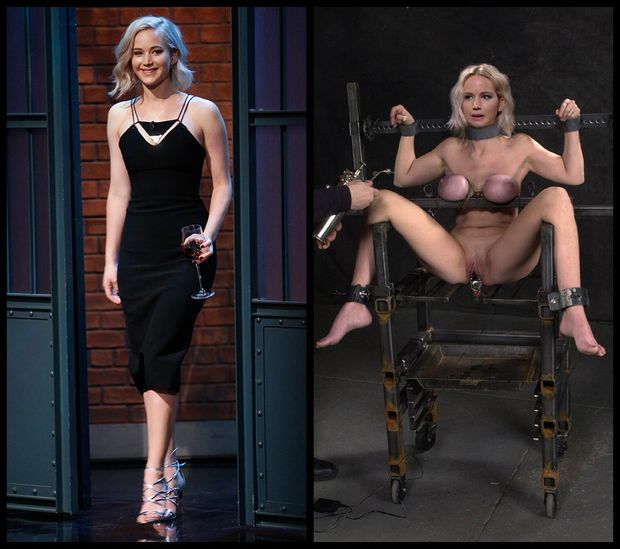 Blonde in and out of evening dress