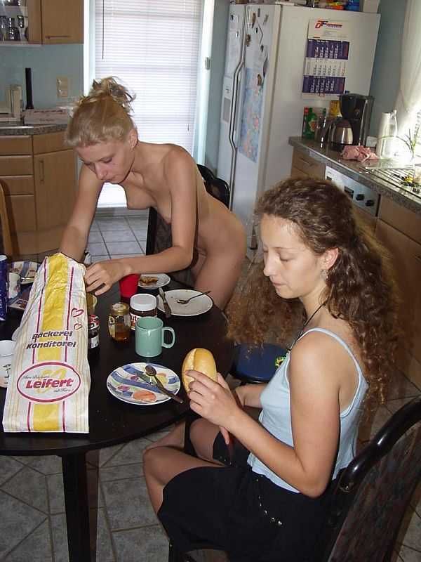 nudist roommie in the kitchen.