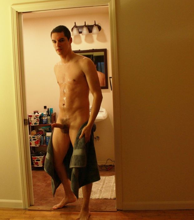 roomie comes out of bathroom shower hard