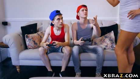 Mature mom seduces a teen guy and fucks him in the kitchen