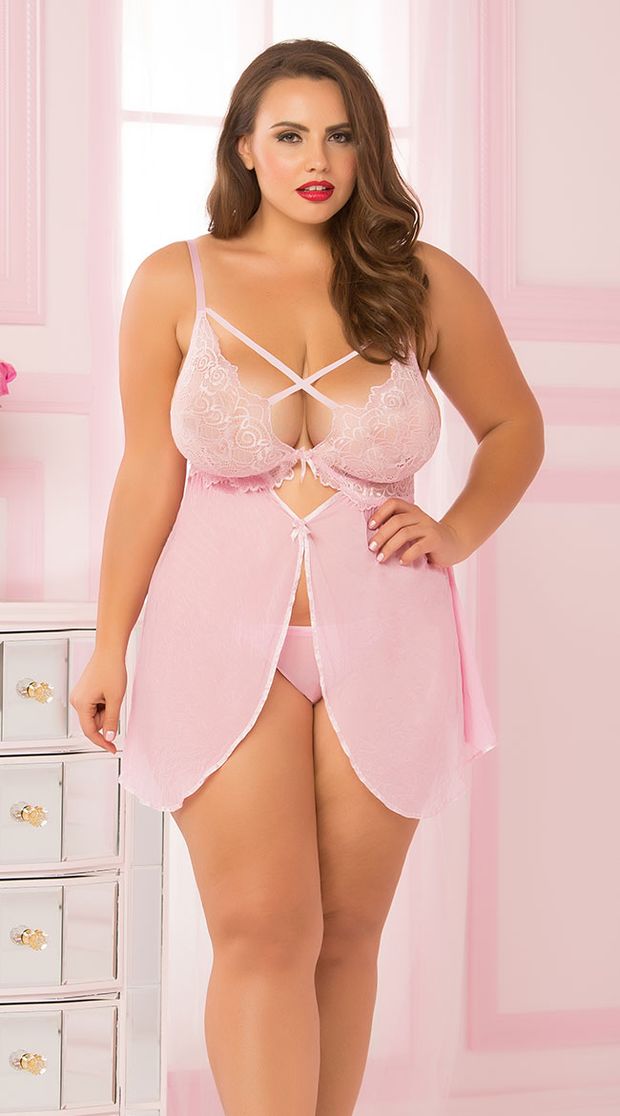 Mesh and Lace Pink Flyaway Babydoll