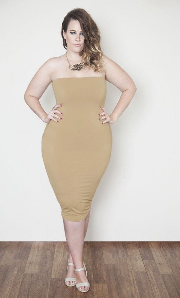 Nude Strapless Midi Dress