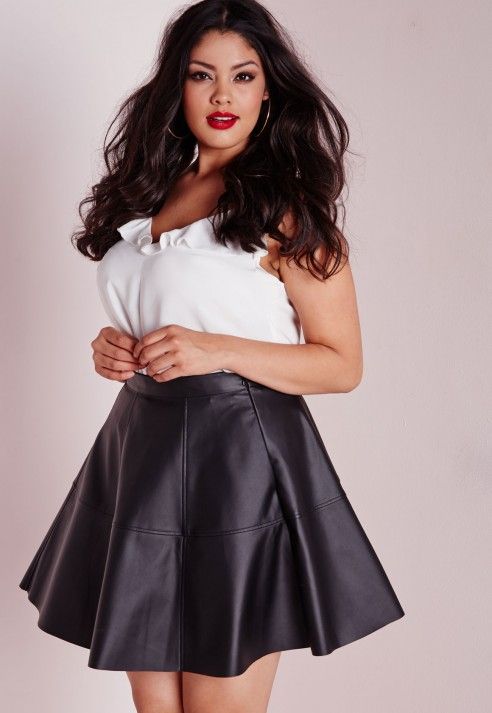 Faux Black Leather Skater Skirt