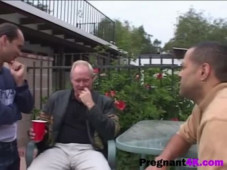 A steamy gangbang for a slutty redhead pregnant babe