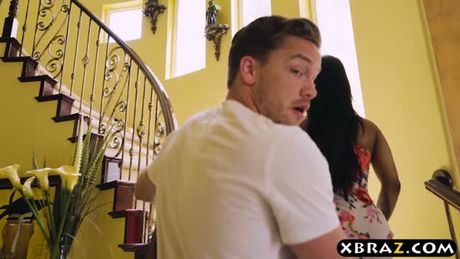 White boyfriend fucks black teen and then her milf mom