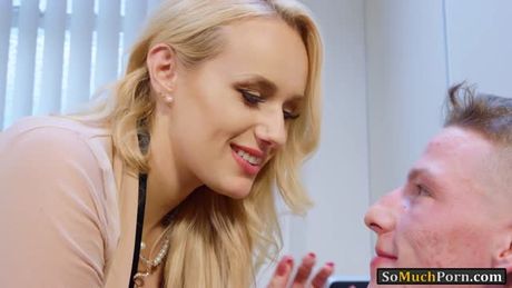 Busty blonde boss Angel Wicky pounded