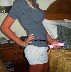 Blonde with pegging equipment ready for action