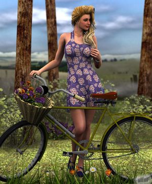 Sexy babe with a bike outdoors