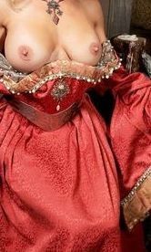 blonde lowering formal dress to show tits