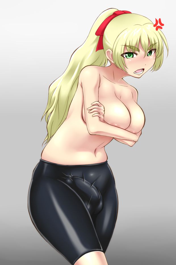 Big tits bulging futanari in bike shorts