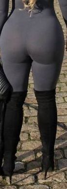 Pawg in grey catsuit and black boots