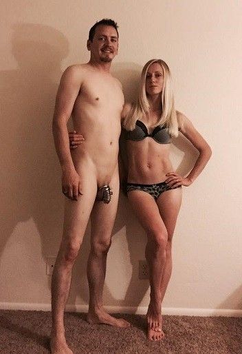 blonde and her caged cuckold