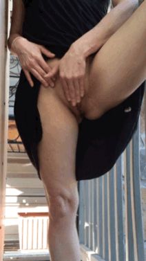 Gif - outside on my porch giving the apt workers a good show watching me cum now that I have their attention