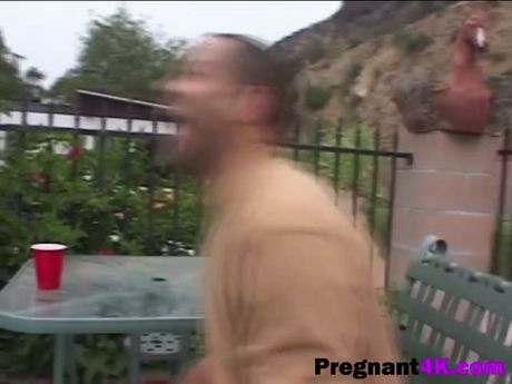 Pregnant brunette babe gets gang banged roughly