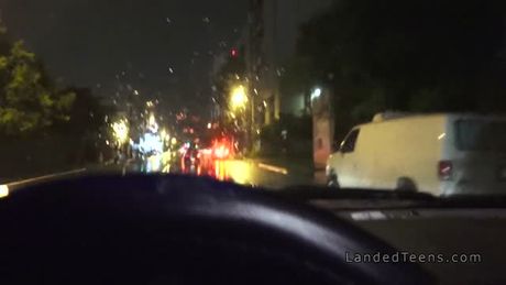 Teen fucks in car in rainy night