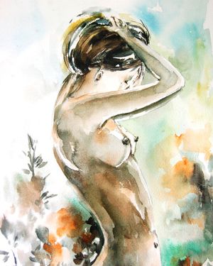 Woman Nude Figure Watercolor Painting Art Print Fine Art