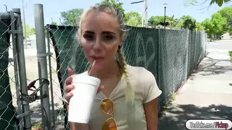 Blonde teen Naomi Woods meets a stranger and gets fuckedfor cash