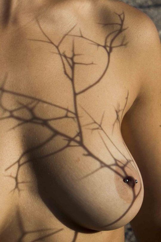 Left nipple piercing and shadow