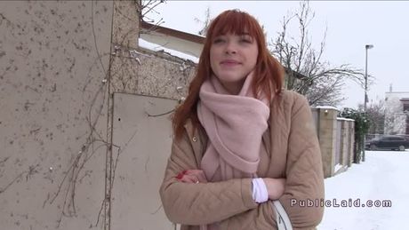 Redhead flashing tits to agent outdoor