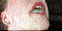cum is dripping out as she can barely contain so much cum inside her mouth
