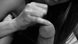 cute babe using precum as lip gloss