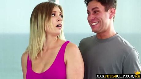 Sexy teen Giselle Palmer is working on her pilates in the comfort of her private gym Giselle stretches out her long legs while looking hot a