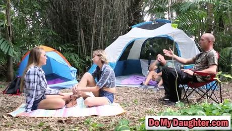 Step Daughters Alyssa And Haley Banged On Camping