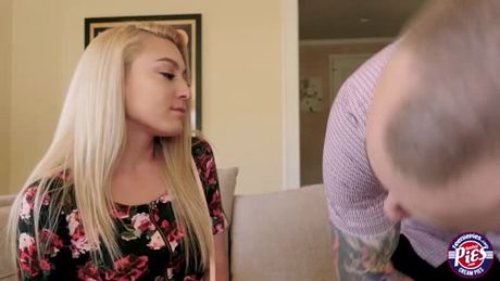 Chad whisked Alexa Rae off to the bedroom and crammed his big cock into her warm tight shaved pussy, he releases his load on her pussy lips.