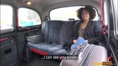 Taxi driver is so hard from watching beautiful ebony babe Luna Corazons tits and cute face,but she acted all disgusted. But like he tells he