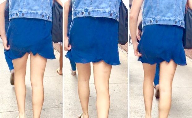 Teen in sheer mini skirt