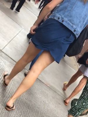 Teen in sheer mini skirt